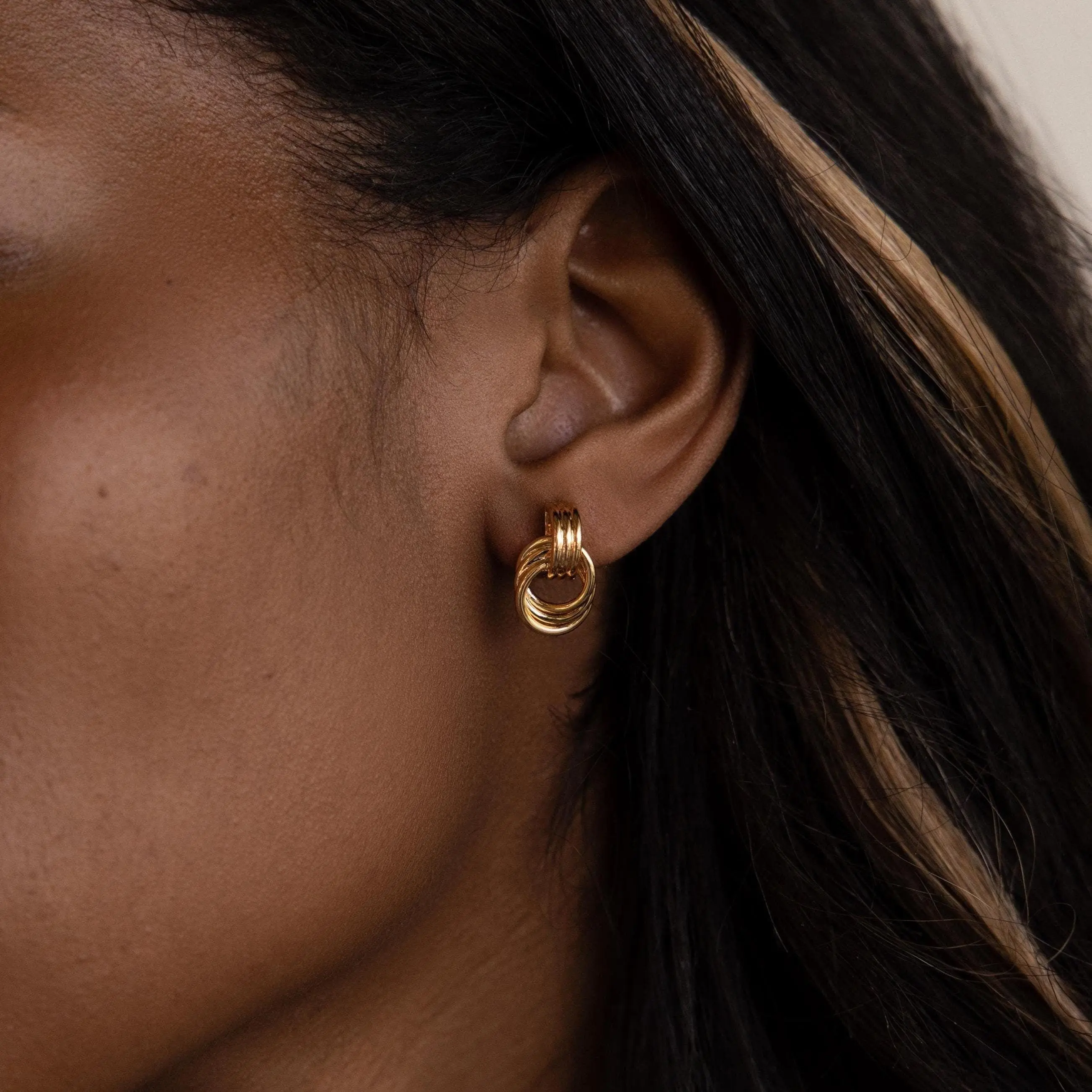 Micro Triple Knot Earrings by Caitlyn Minimalist - Dainty Double Knot Stud Earrings in Gold - Statement Jewelry - Sister Gift