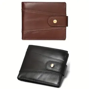 Hot Leather Short Men's Wallet Large Capacity Cowhide Card Bag Vintage RFID Multi Card Position Coin Purse