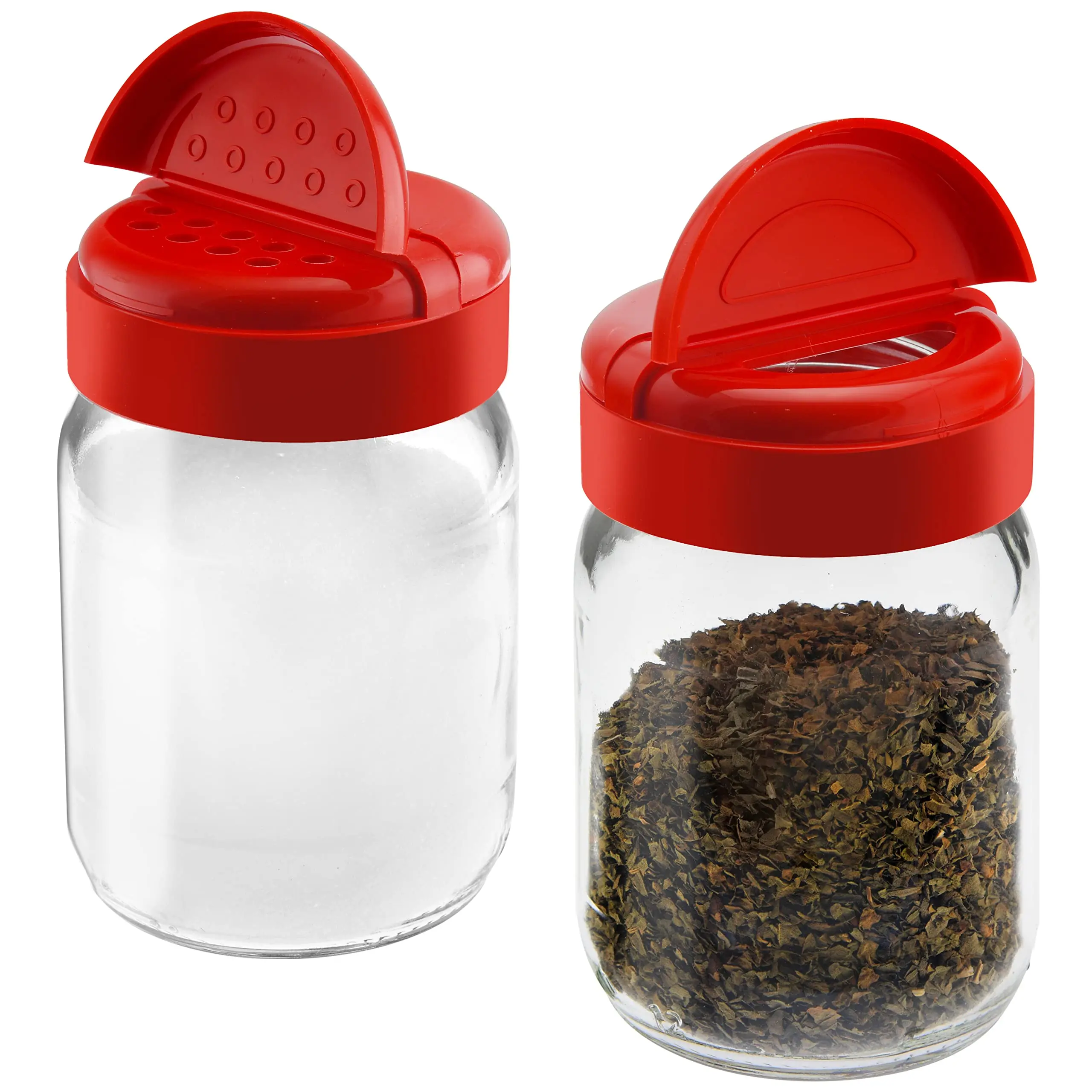 Kitchen Spice Shaker Jar for Salt, Pepper - Glass Seasoning Shaker with Red Dual Flap Lid - 6 Oz