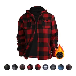 Heavy Thick Flannel Plaid Jacket Sherpa Fleece Lined Hoodies for Men Zip Up Winter Warm Coat Buffalo Zipper Sweatshirt