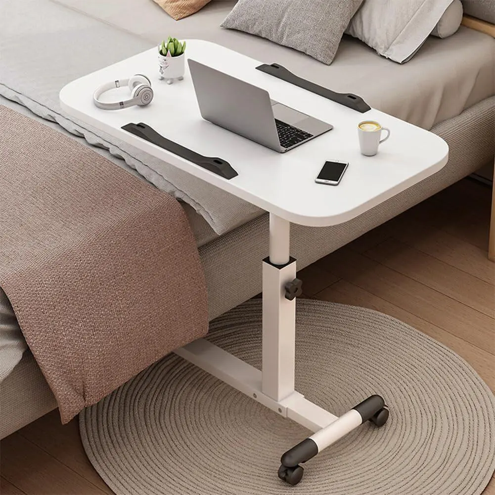 Black Folding Rolling Desk - Height Adjustable 69-90cm Metal Frame Laptop Table for Home Office, Living Room Use