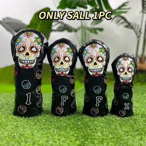 Creative Skull Pattern Golf Club Head Cover, 1/4 Counts/set Golf Club Head Cover, Golf Accessories for Hybrid Driver Fairway Wood Covers, Halloween, Golf Equipment