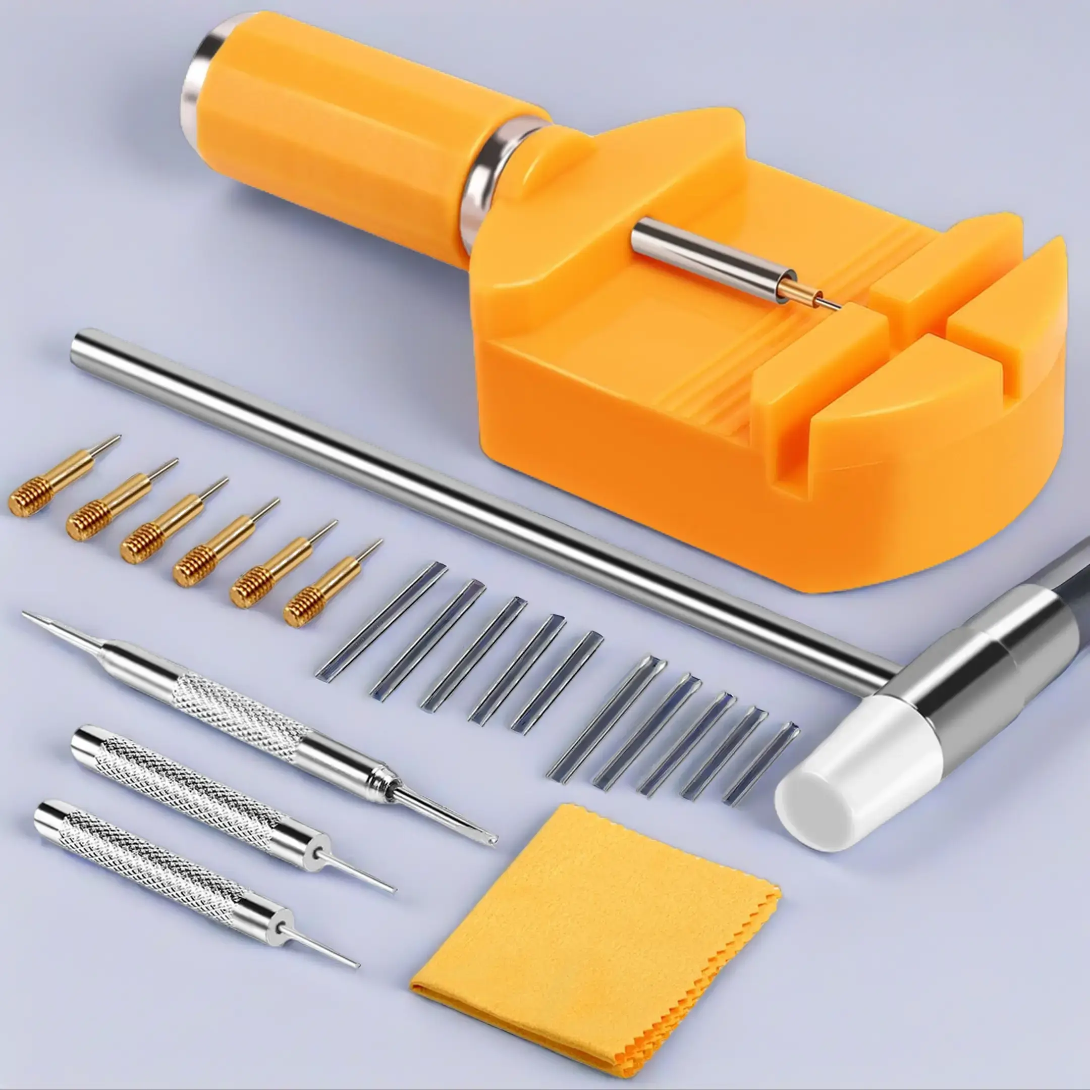Professional Watch Repair Toolkit with Handle - Portable Plastic Link Remover Tool for Watches, Includes 10 Spring Bars, 10 Cotter Pins for Band Replacement, With Handle Watch Repair Tools