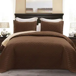 Reversible Full Queen Bedding Set with Pillow Shams, Lightweight Queen Size, Soft Bedspreads Bed Coverlets for All - (Chocolate Brown, 90"x96")