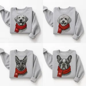 Santa Paws Christmas Dog Sweatshirt – Sport Grey Unisex Holiday Pullover Featuring 50 Festive Dog Breeds in Santa Hats