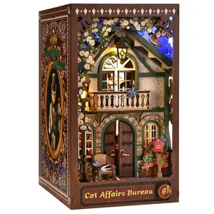 XYFMZOZ Cat Office Wooden Puzzle Kit – Miniature House for Home & Office Décor, Creative DIY Craft