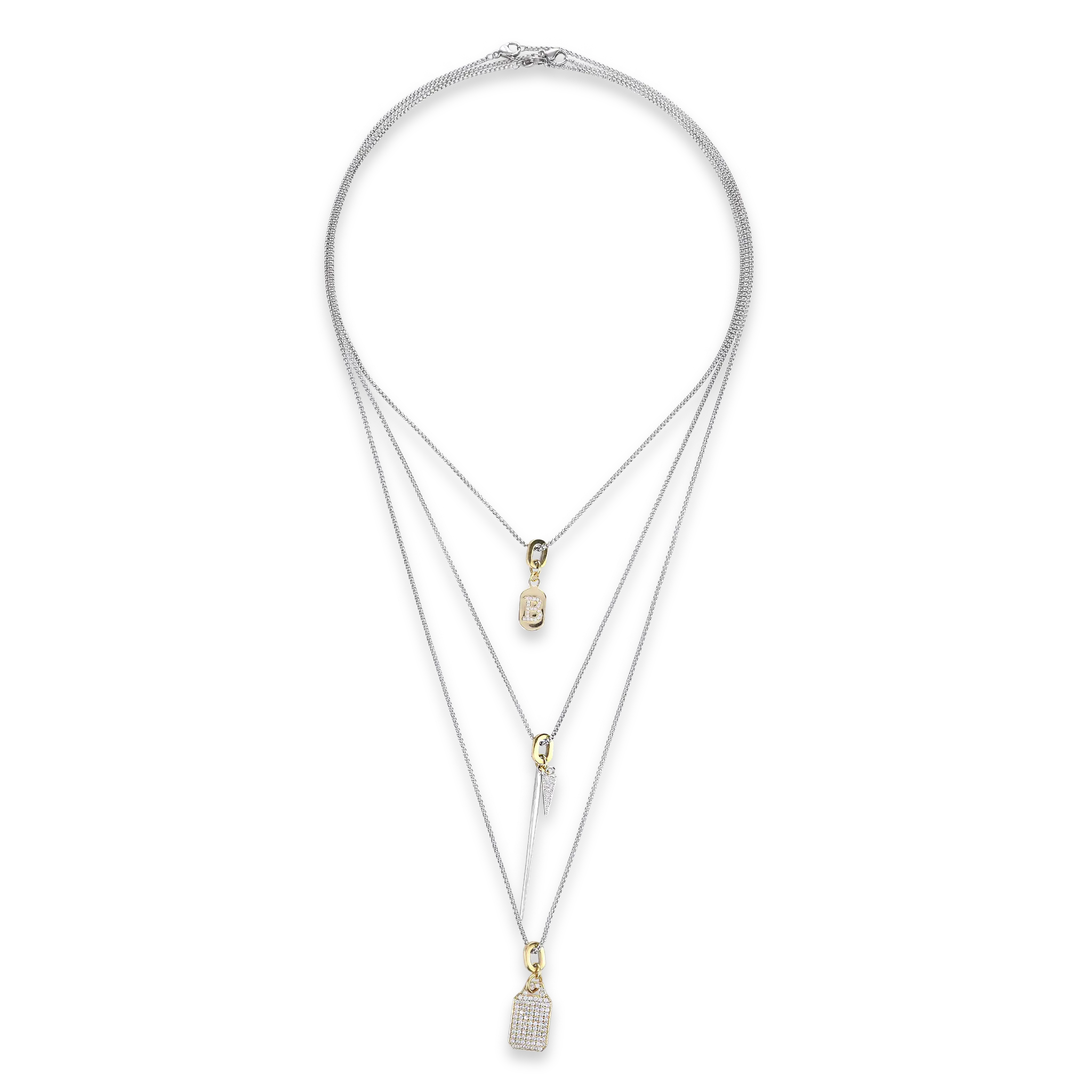 TAG NEEDLE LAYERED NECKLACE SET