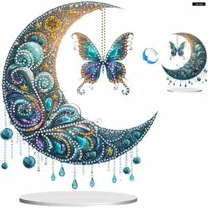 2D Acrylic Flat Print DIY Diamond Art Painting Table Top Ornament Kit, Needlework Craft for Home or Office Desktop Decor