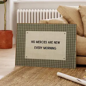 Vintage Green Gingham Christian Poster Unframed His Mercies Are New Every Morning Bible Verse Wall Art Farmhouse Scripture Home Decor Christian Gift