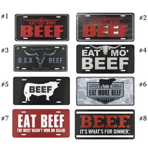 Eat More Beef License Plate 6x12 Aluminum, Western Cattle Rancher Car Tag, Support Local Farmers Beef Lover Truck Decor, Longhorn Bull Graphic Sign Q