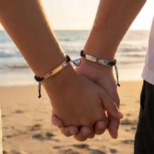 oceantree Unisex Adjustable Beads Matching Bracelet Set - Heart Motif Charm, Heart Rate Monitor, Love Symbol Jewelry, Matching BF and GF Gift for Birthday, Daily Outfit Decor