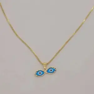 Brand New Brazilian 18k Gold Filled Blue Eyes of Saint Lucia Necklace