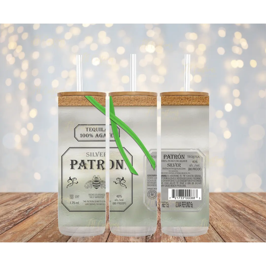 Patron 25oz. Frosted Glass - Classic Design with Straw - Stylish Beverage Drinkware for Coffee and Tea