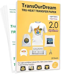 TransOurDream Upgraded Iron on Heat Transfer Paper for T Shirts (20 Sheets, 8.5x11) Iron on Transfers for Light Fabric Printable Heat Transfer Vinyl for Inkjet Printer