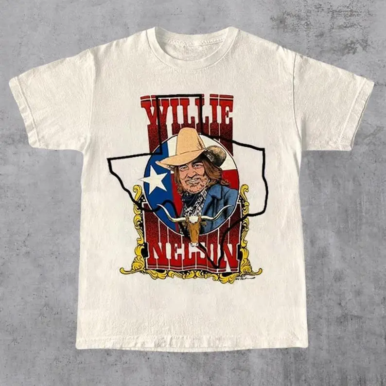 Women's Vintage Willie Concert Retro Graphic T-Shirt - Unisex Soft Cotton Casual Tee with Digital Print, Short Sleeve Round Neck, Fitted Cut, Outlaw Country Theme