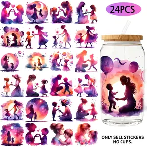 UV DTF Transfer Stickers - 24 pieces/set, Sticker Packs, Howling Flowers Theme, UV DTF 16OZ DIY transfer stickers suitable for 16-ounce water bottles, glass bottles, laptops, home decoration DIY, high-viscosity transfer paper