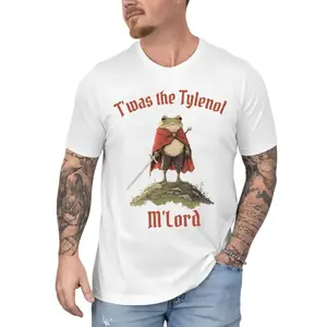 Graphic Tee for Men Women Unisex Round Neck Cotton Short Sleeve Teddy Graphic T-Shirt, Relaxed Fit, "Twas the Tylenol M'lord" Funny Anti RFK Jr Frog Liberal Meme Tee for All Seasons Comfort  gift springglowup,summervibes