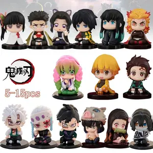 5-15pcs Q Version Demon Slayer Sitting Ghost Doll Tanjiro Nidouzi Inosuke Zenizu  Toy  Figural PVC Model Gift