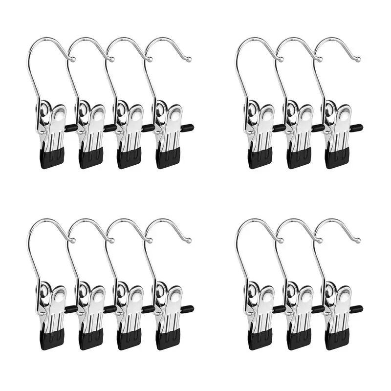 16-Count Stainless Steel Boot Hangers Organiser, Premium Anti-Rust Metal Hook Clip Design, Multi-Function Closet Clips for Pants, Hats, Socks, Home Use