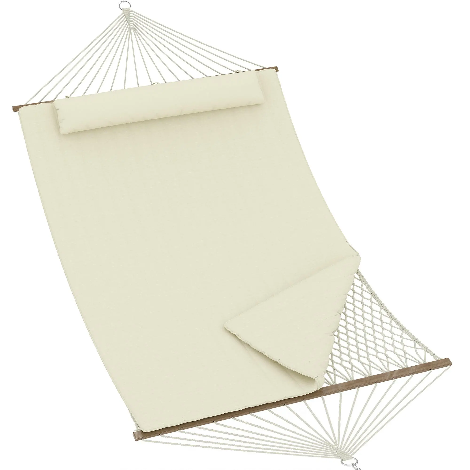 OP-Large Rope Hammock with Polyester Pad & Pillow,2 Person Outdoor Hammock （Without Stand）, Cotton Rope Hammock with Polyester Pad, Adjustable Steel Frame, 2-in-1 Hammock for Patio, Backyard, Garden, Beach,Multiple colors