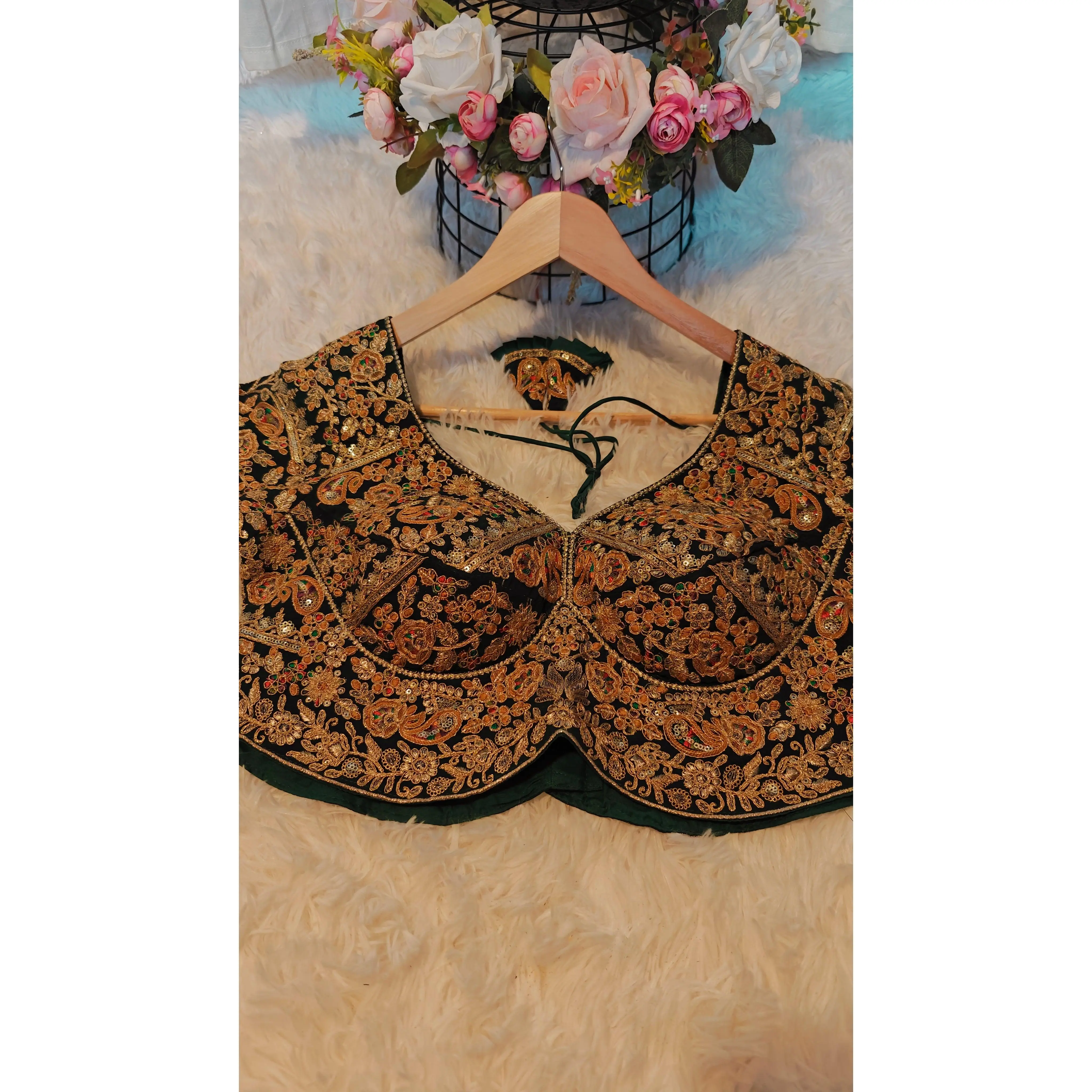 Sabhyasachi-Style Green Blouse – Ready-to-Wear Elegance