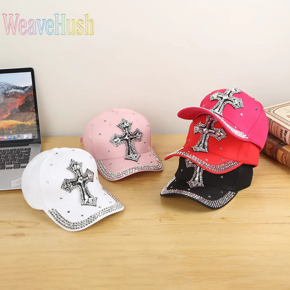 Women Streetwear Hats, Trending Y2K Rhinestone Cross Denim Baseball Cap, Bling Sparkly Christian Style Headwear, Classic Vintage Denim Hat, Eye-catching Glitter Design, Versatile Daily Wear for Street Fashion, Casual Outing, Party & Outdoor Activities