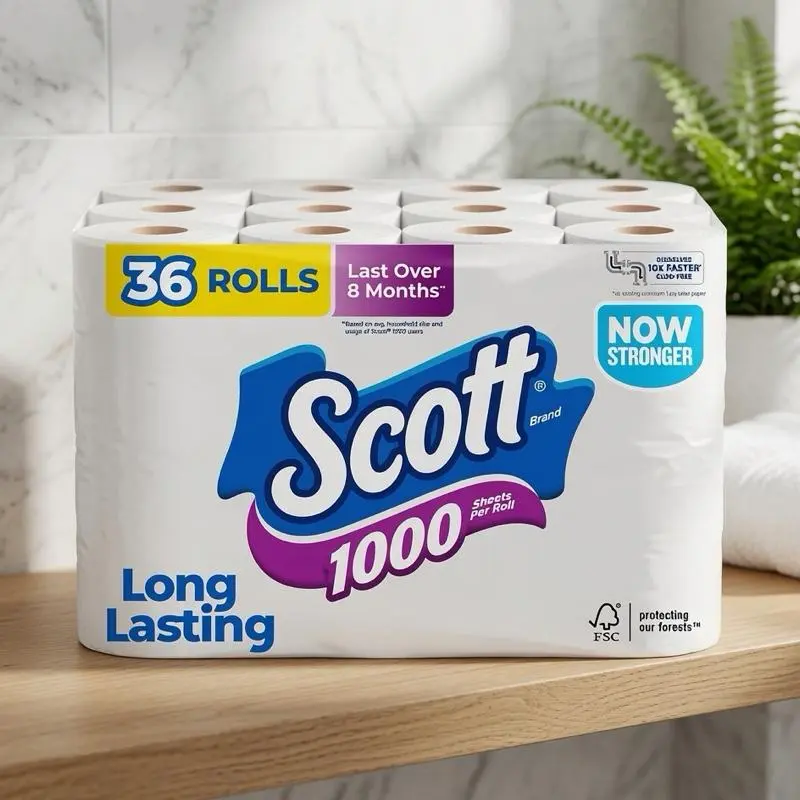 Scott 1000 Tree-Free Septic-Safe 1-Ply Toilet Paper - 36-Roll Lightweight Home Care Supply Pack