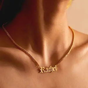 AS173 Customized Old English Name Pendant Multi-Size Cuban Chain Stainless Steel Personalized Necklace Gift for Men and Women
