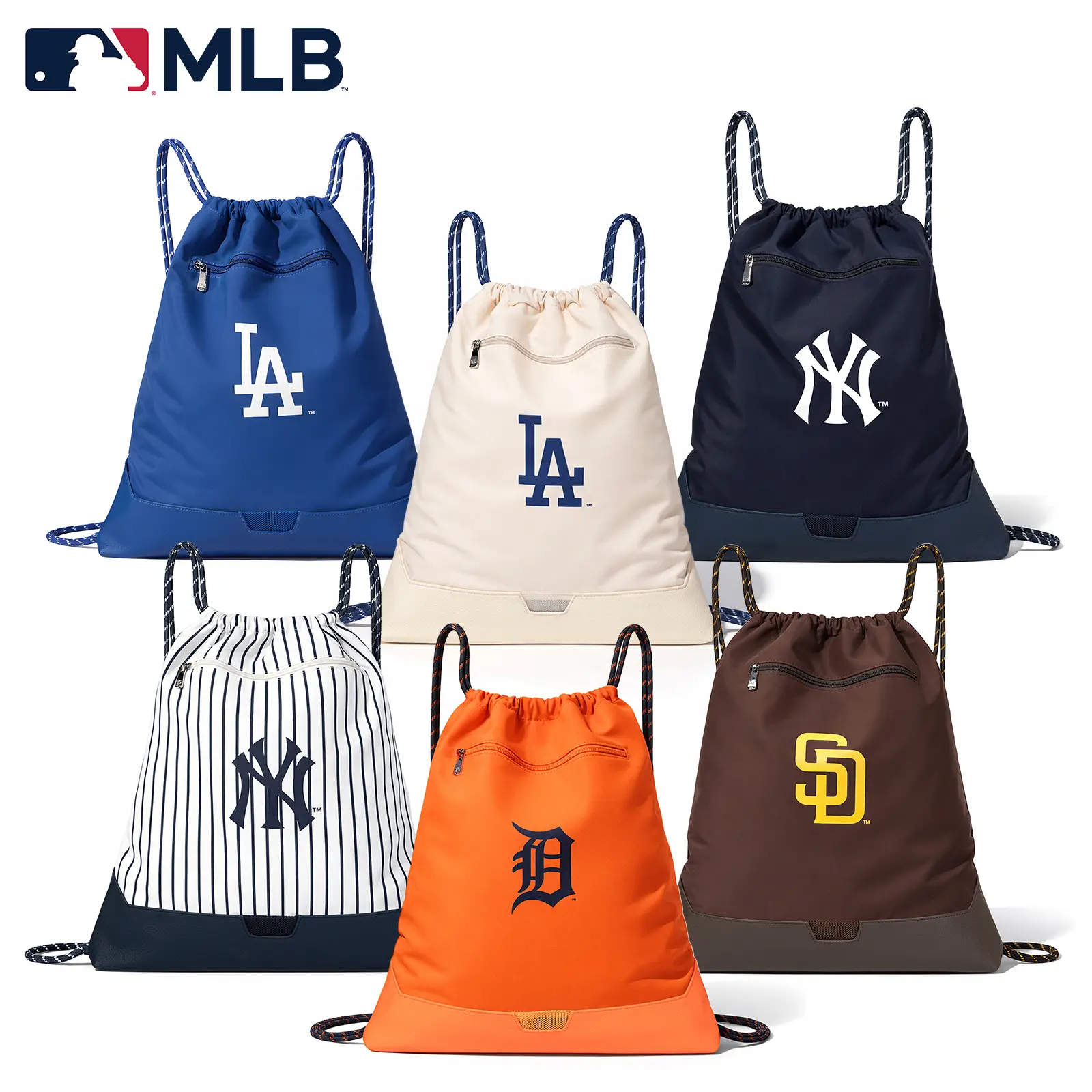 MLB Waterproof Drawstring Backpack for Men - Athletic Basic Artificial Leather Sackpack, Lightweight, Adjustable Shoulder Strap, 1 Zipper Pocket, 2 Open Pockets, Ideal for Back to School Haul, Casual Use 136, Nylon Fabric, First Day Of School, Campus Life