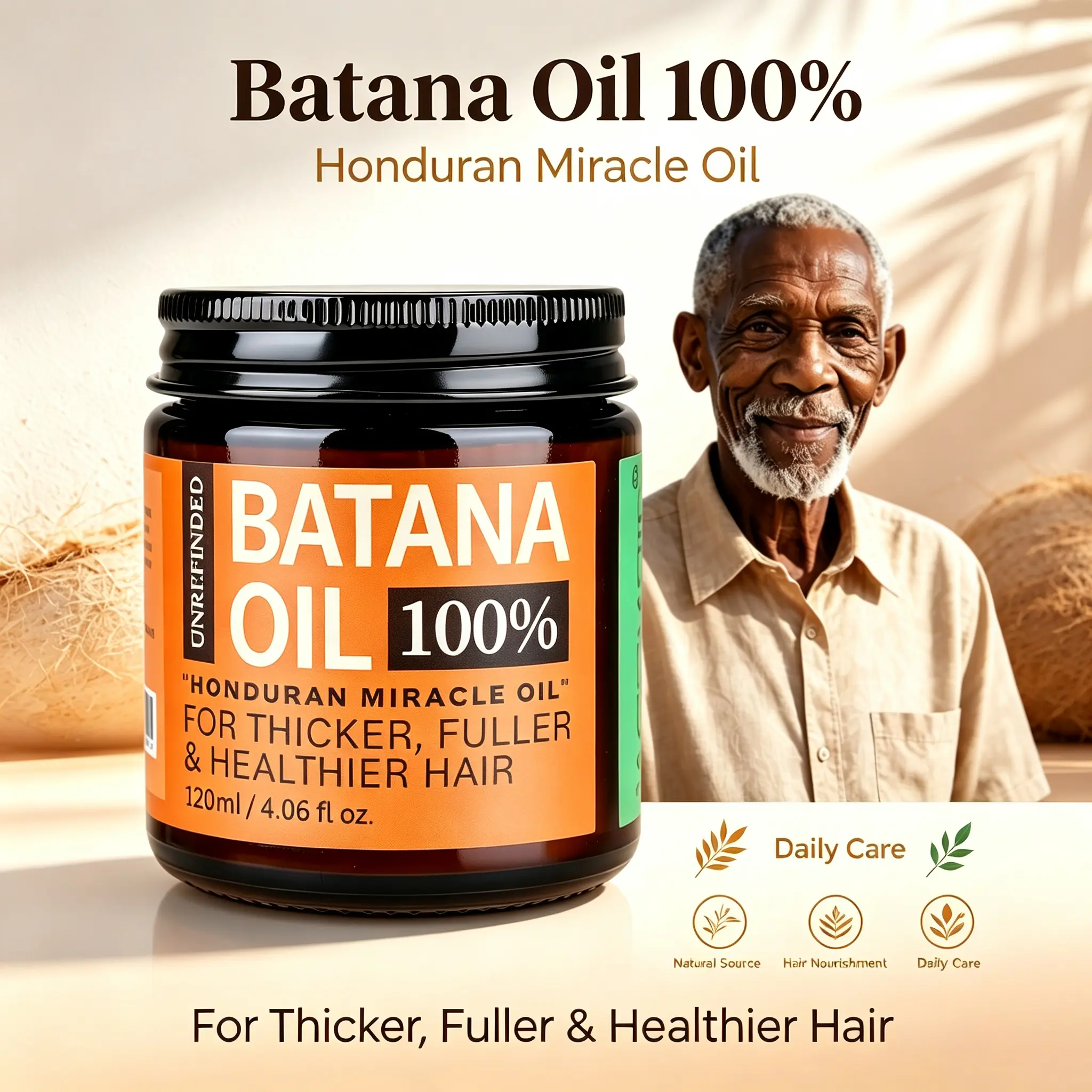 100% Unrefined Batana Oil, Honduran Miracle Oil for Hair Growth, Nourish Dry Damaged Hair, Boost Thicker Fuller Healthier Hair, Natural Hair Care Oil