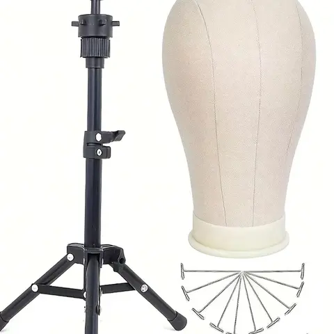 22-Inch Wig Head Model with Wig Stand, Canvas Mannequin Head for Wig Display, All Seasons Use, Practice Mannequin Head, Mannequin Head Set