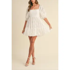 Jacquard Bow & Pearl Detail Mesh Dress