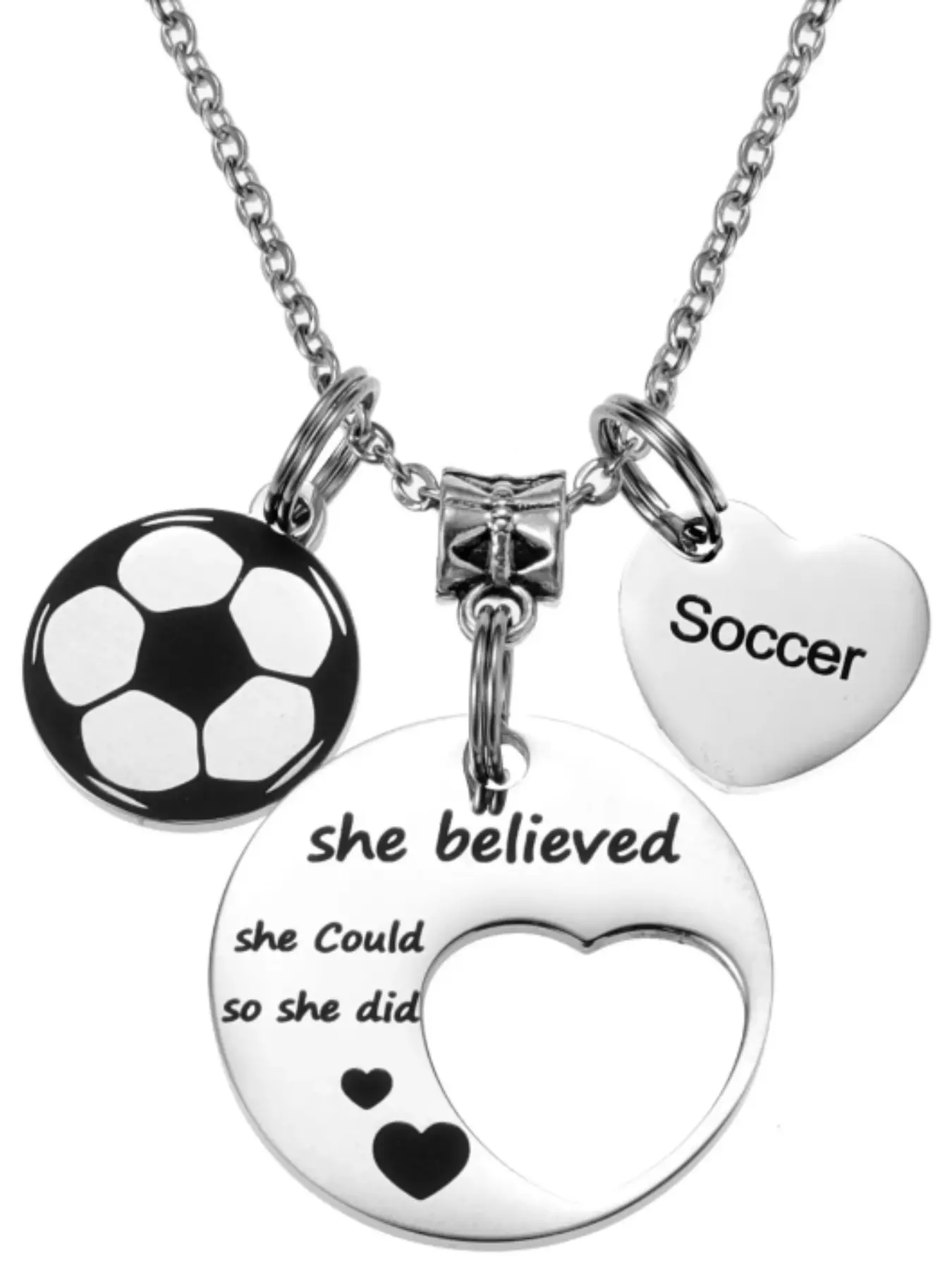 Sport Heart Pendant Necklace Football Volleyball Baseball Basketball Stainless Steel Round Disc Necklace, Sports Jewelry for Athletes, Fashionable Jewelry