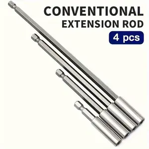 4-Piece Quick-Release Extension Rod Set, Chrome Vanadium Steel, 6-Inch Hex Head, 1/4 Inch Hex Shank, Fits Various Drill Models, Power Tools, Tool Accessories