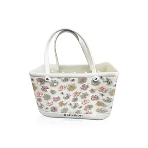 Banvikon White Flower Beach Bag - Elegant Floral Design for Beach Outings & Casual Wear - Perfect for Towels & Sunscreen - Versatile Styling with Flower Motif