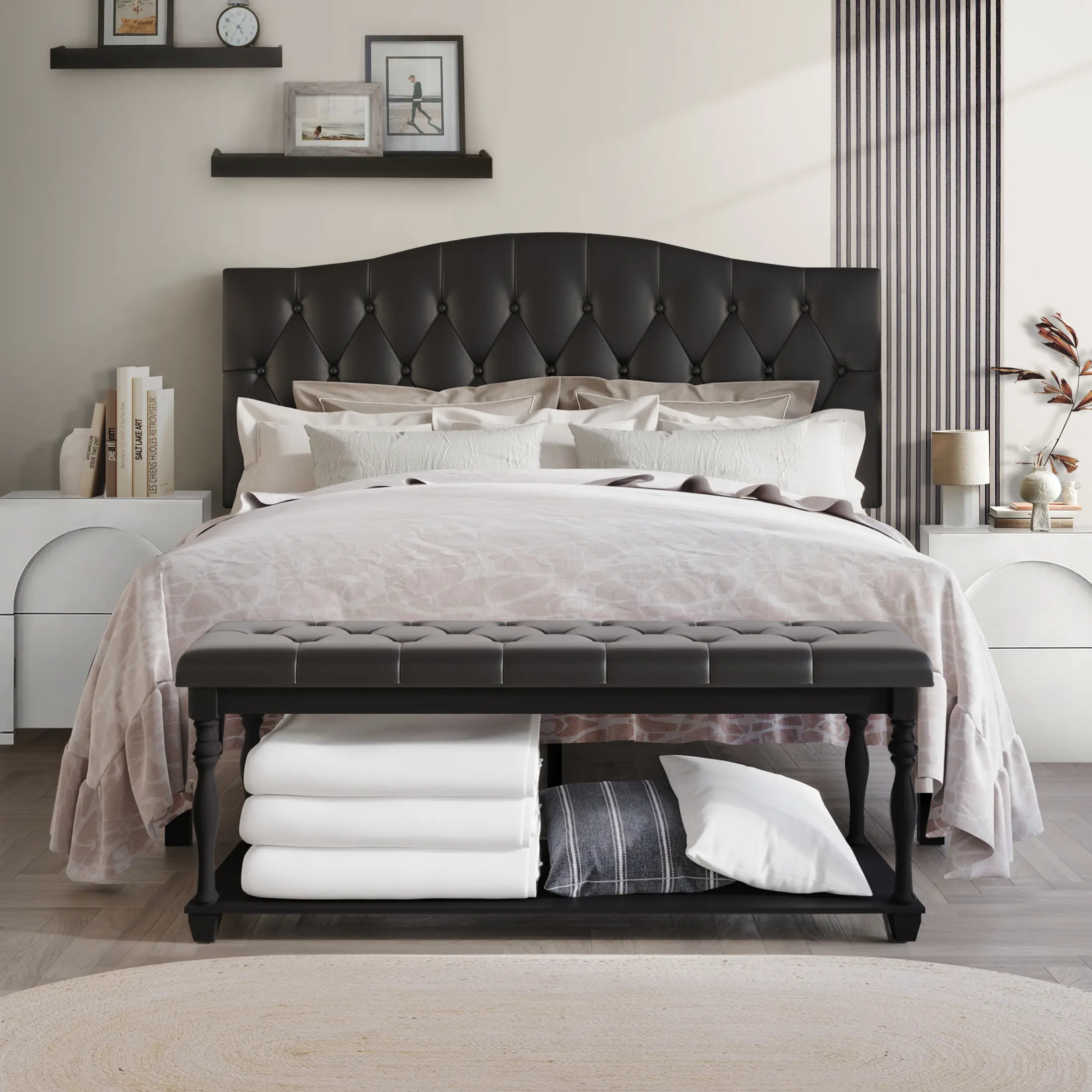Jenese 3-Piece Indoor Bedroom Furniture Set with King Size Bed Frame Set, Bed Base, and Mattress for Bedroom Decor