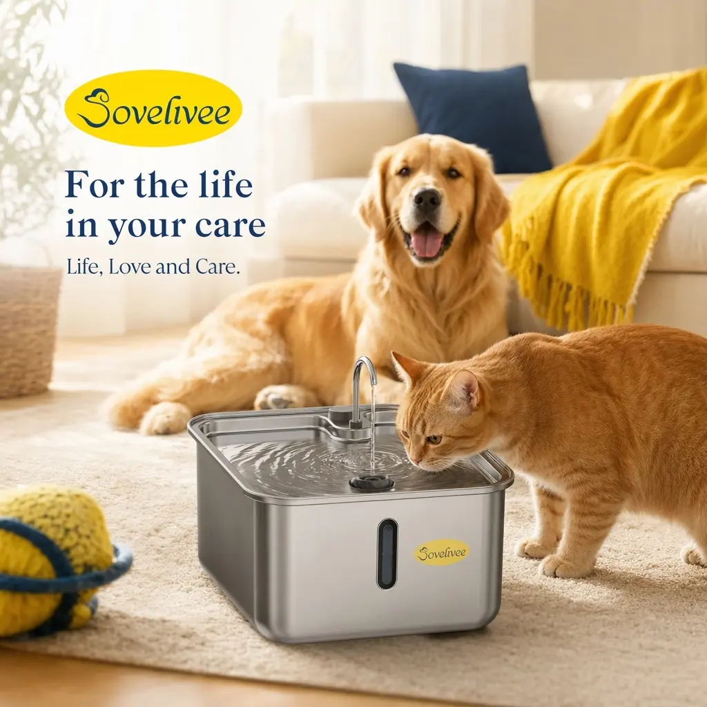 Sovelivee 17L Stainless Steel Pet Water Fountain for Cats & Dogs | Automatic Cat Water Fountain, Large Capacity Water Dispenser for Multiple Pets, Ultra Quiet