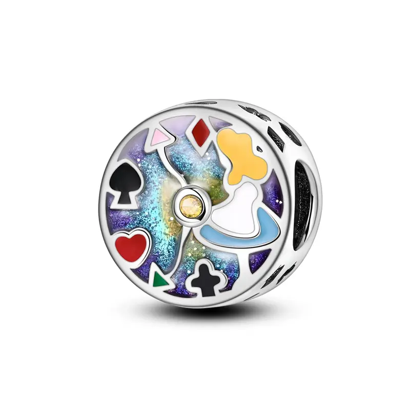 MULA Alice-Shaped S925 Silver-Plated Charm Bead with Cosmic Swirl Enamel & CZ, Pandora-Compatible Personalized Jewelry for Story Lovers, Women’s Valentines Day Birthday Gift (Silver-Plated Craftsmanship), Alice In Wonderland, Collectibles, Brilliant Gemst
