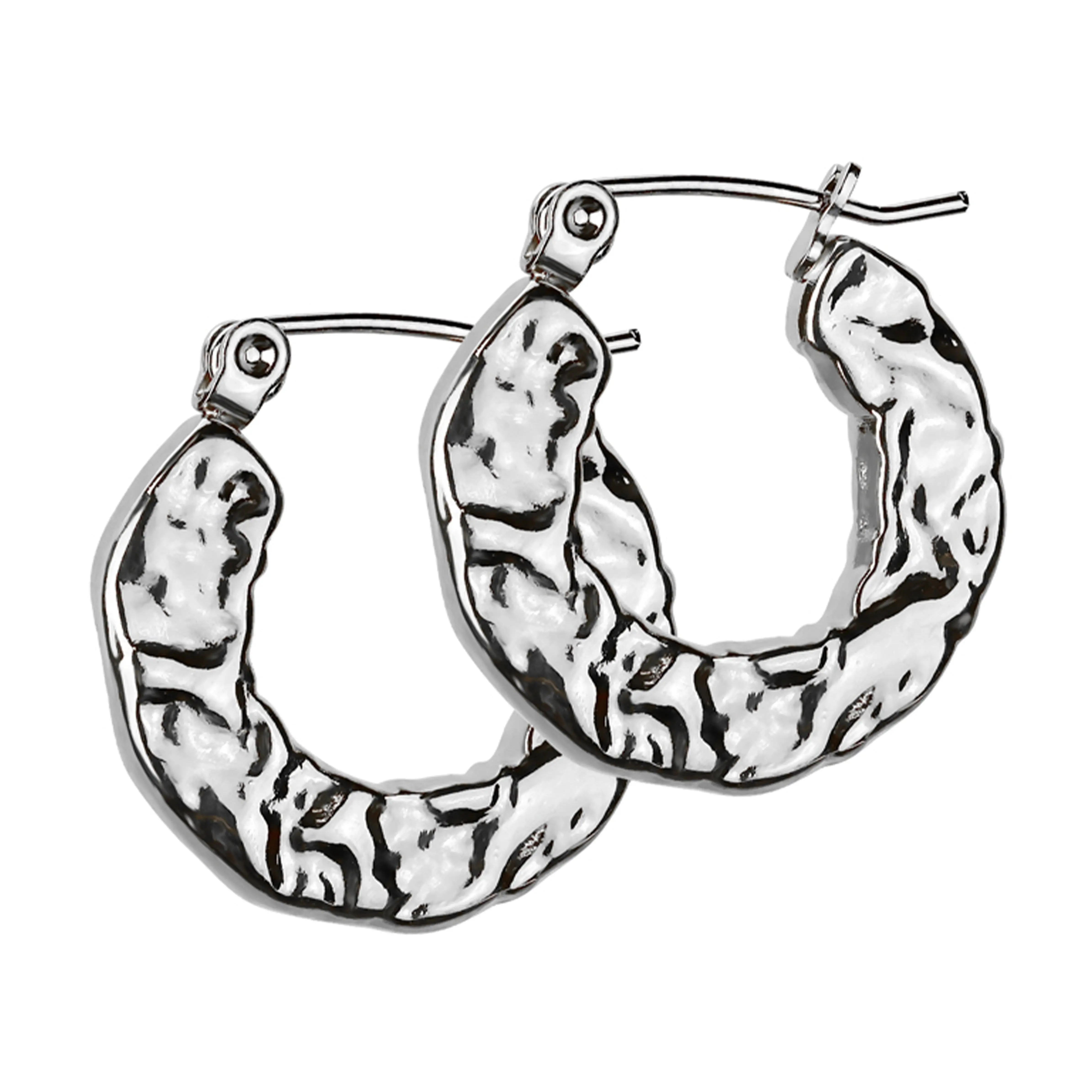 Hammered Hoop Stainless Steel Hinged Earrings