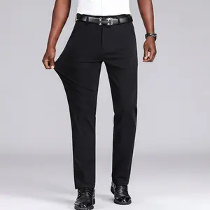 Summer men’s lightweight ice-feel stretch pants, no ironing needed; golf trousers; business casual/smart casual; straight cut; fashionable high-end commuter style; versatile basic mid-rise design; wrinkle-resistant men’s casual long pants