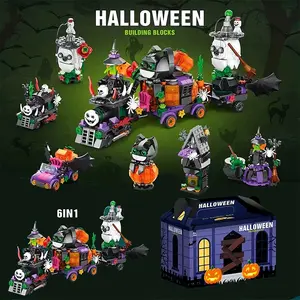 Ghost Train Halloween, 6 Interactive Ghost Trains (601 Pieces), Horror Theme Gift Box, Block Figures, Building Blocks, Perfect for Kids & Adults Collectors