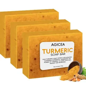 3PCS Turmeric & Kojic Acid Brightening Soap, Kojic Acid Soap, Soap Body Care Body Wash Lemon Flawless Organic Cleanser Cleansing Fragrance Moisturizer turmeric soap bar，Summervibes