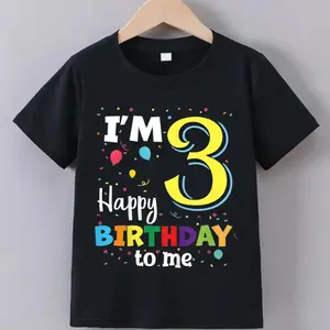 “I'm 3 Happy Birthday To Me" Kids Boys And Girls T-shirt 100% Cotton Crew Neck Short Sleeve For Outdoor