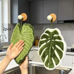 2-Pack Creative Decorative Leaf Kitchen Bathroom Hand Towels, Hanging Design Absorbent Material, Ideal for Bathrooms, Kitchens, Restaurants, Holiday Gifts, Soft Absorbent Towel