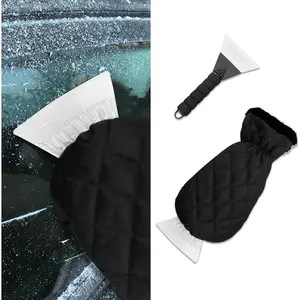 Ice Scraper with Glove,  Scraper Tool,  Snow Remover Scraper Glove with Thick Fleece Lining, Warm Auto Winter Ice Snow Scraper Mitt Universal for Windshields and Windows (Black)