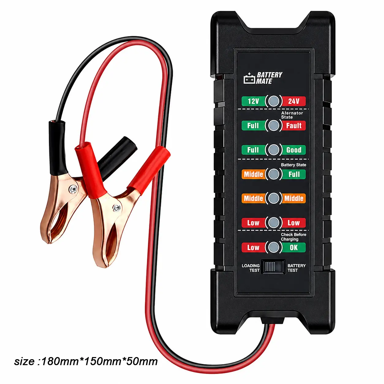 Battery & Alternator Tester 12V 24V — LED Indicator Car Battery Health Checker, Load Test + Charging System Analyzer for Car Truck Motorcycle RV