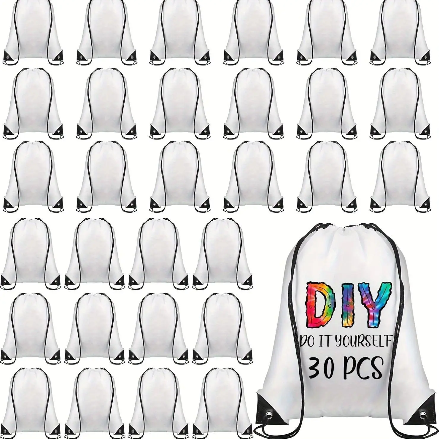 30pcs of Empty Sublimation Drawstring Bags, Bulk Drawstring Backpacks for Heat Pressing, Reusable Sublimation Bags, Cinch Sackpacks Suitable for Gym Sports And Crafts, in White Color