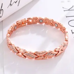 Women's leaf bracelet, pure copper magnetic bracelet with diamonds, 3500 gauss effective magnet, outdoor fun