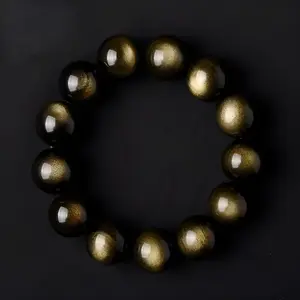 Flash & Finesse Flash & Finesse  Gold Sheen Obsidian Bracelet - Natural Golden Shimmer Crystal - Attract Wealth & Ward Off Negativity - Feng Shui Talisman for Prosperity & Positive Energy Festival Gift