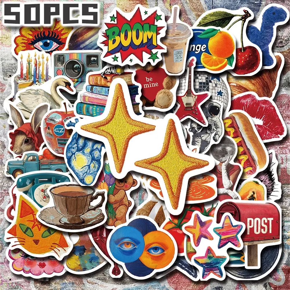 50PCS Vintage Y2K Aesthetic Stickers Pack, Retro 2000s Style Art Collage Vinyl Stickers for Laptop Water Bottle Smartphone Cellphone Phone Case Skateboard Journal Scrapbook DIY Decoration